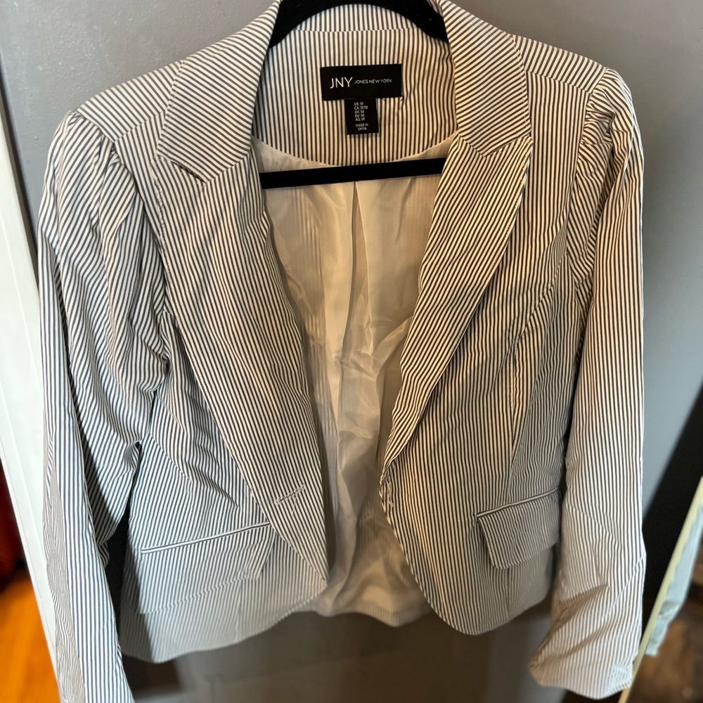 Jones New York Blue and White Pinstripe Blazer